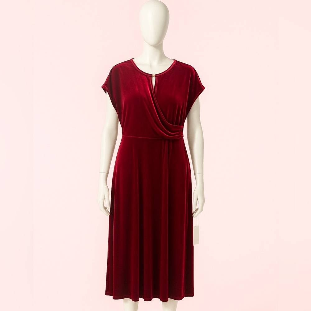 Studio One One-Shoulder Velvet Midi Dress in Deep Red